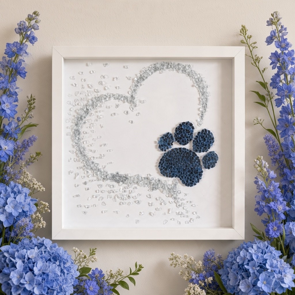 Glass art paw and heart