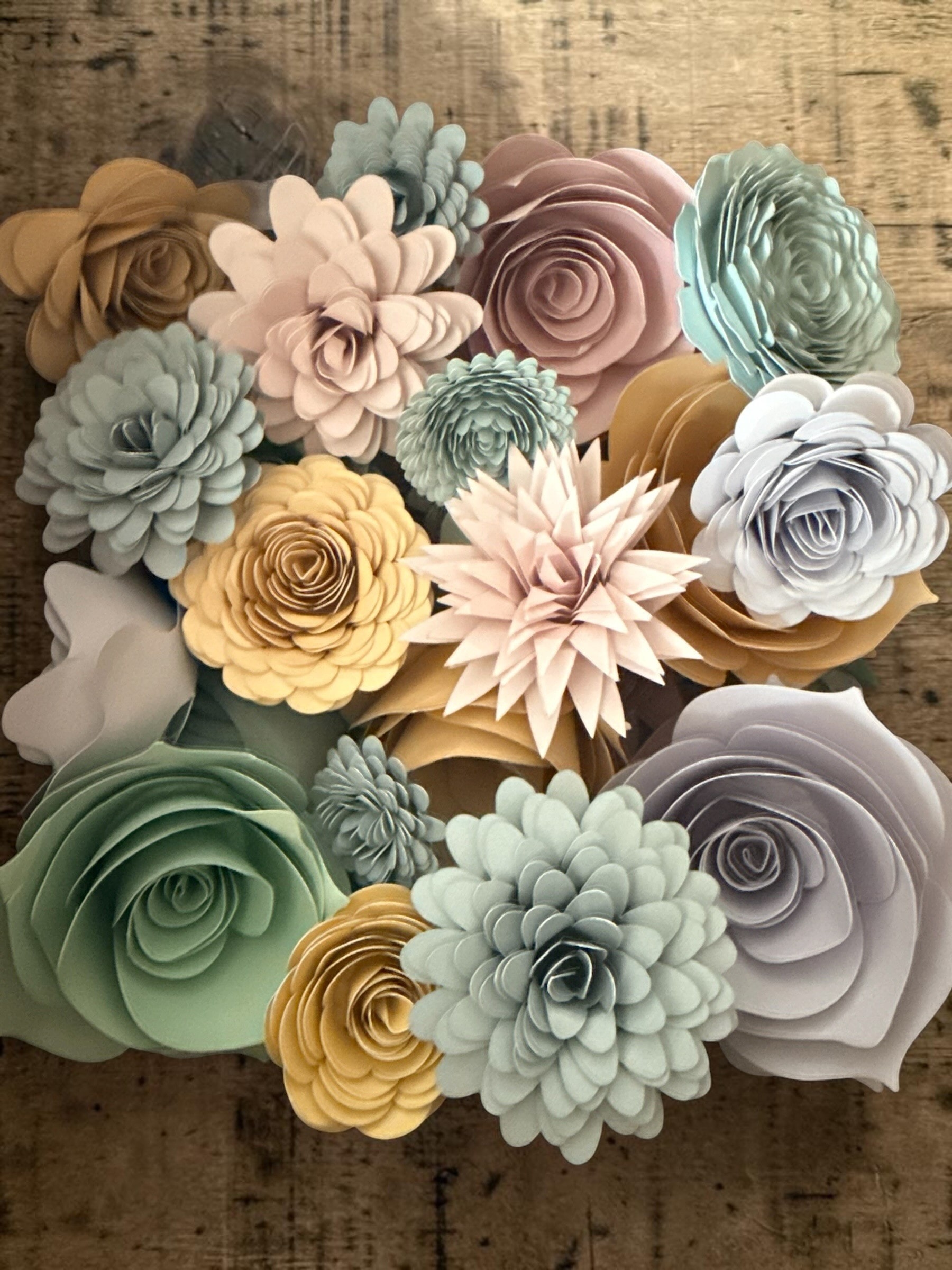 Handmade paper flowers in assorted sizes and colors