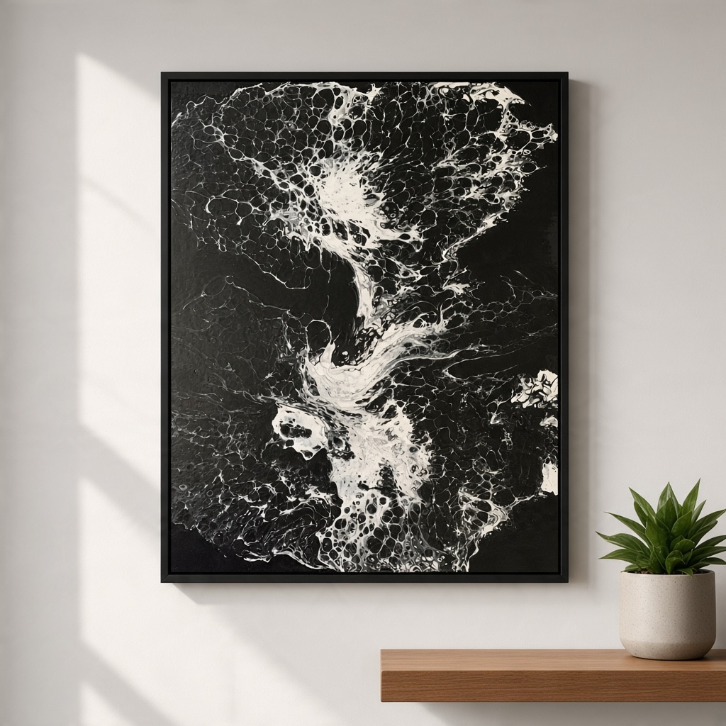 Black and white pour painting