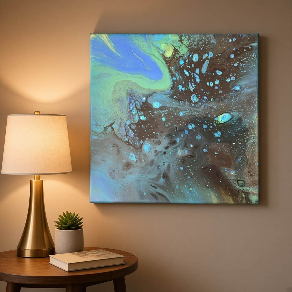 Blue green pour painting