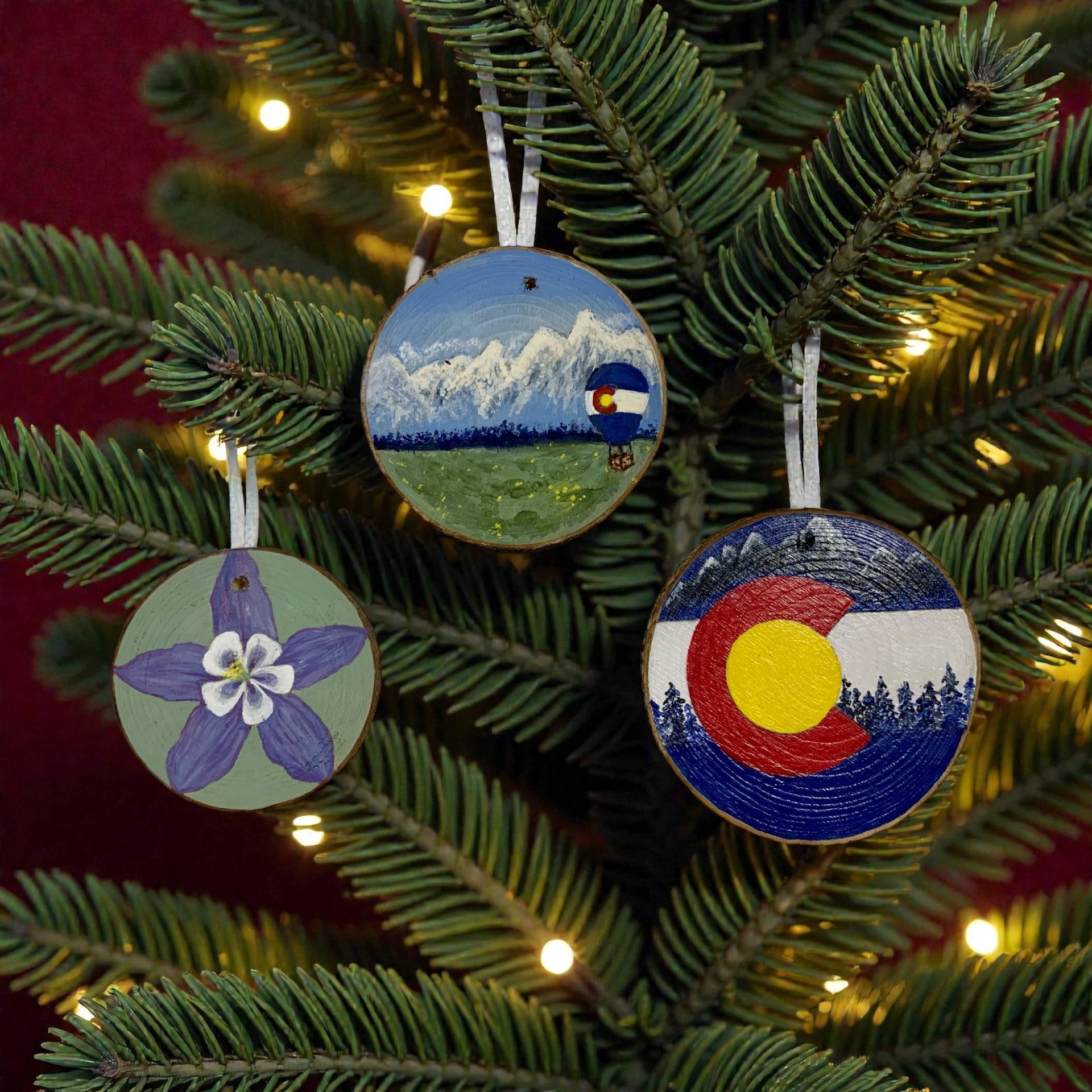 Colorado flag wood ornaments, hand painted